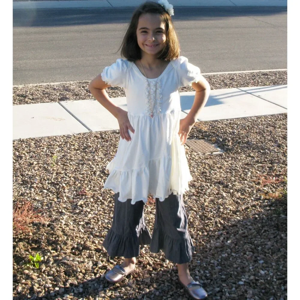 NEW Matilda Jane girls 6 pants big ruffles herringbone denim jean You & ME